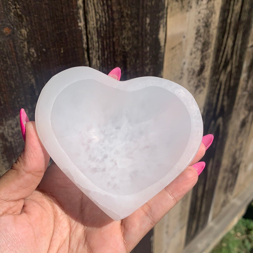 Selenite heart bowl